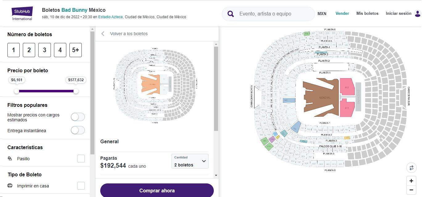El boleto general para ver al 'Conejo malo' en el Estadio Azteca está disponible en 192 mil pesos (Foto: StubHub)
