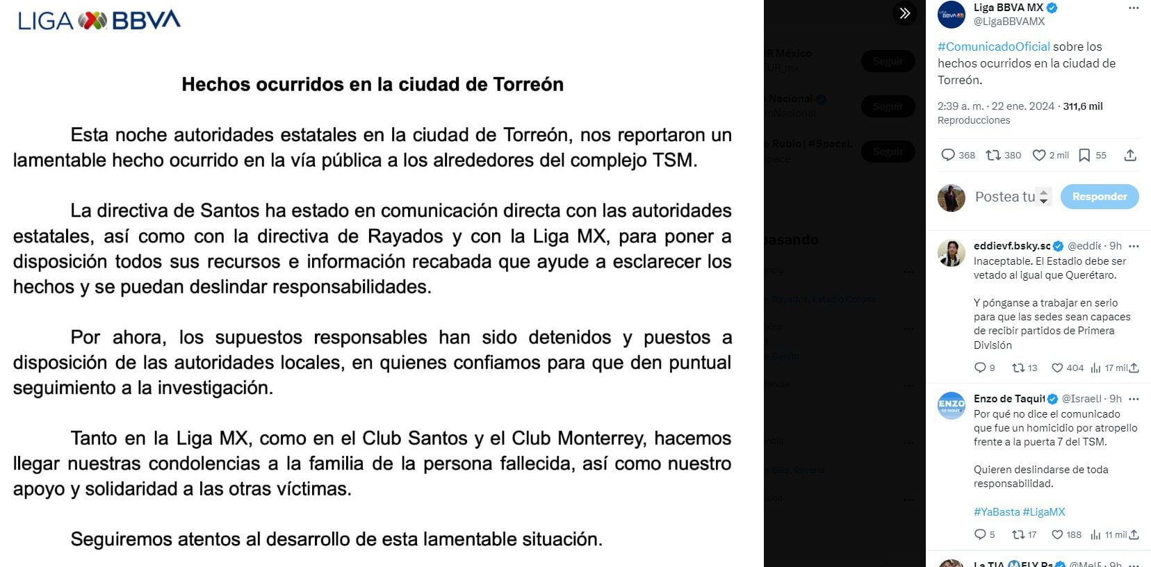 La Liga MX confirmó una muerte por accidente afuera del Estadio Corona.