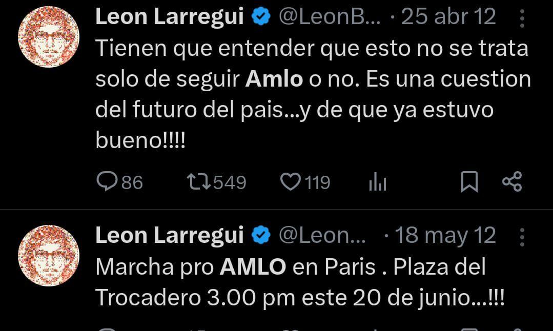 León Larregui y su apoyo a AMLO. (Foto: X @leonbenlarregui)