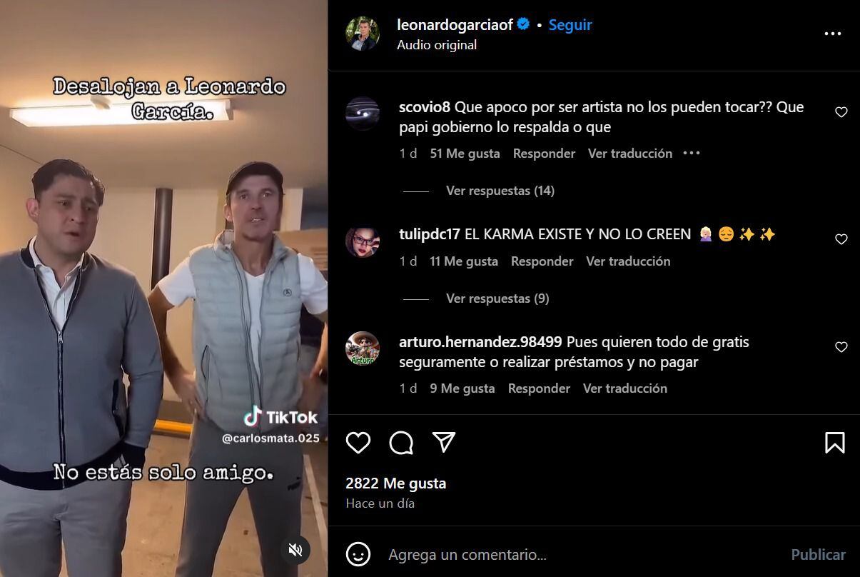 Publicación de Leonardo García en Instagram. (Foto: Captura de pantalla)