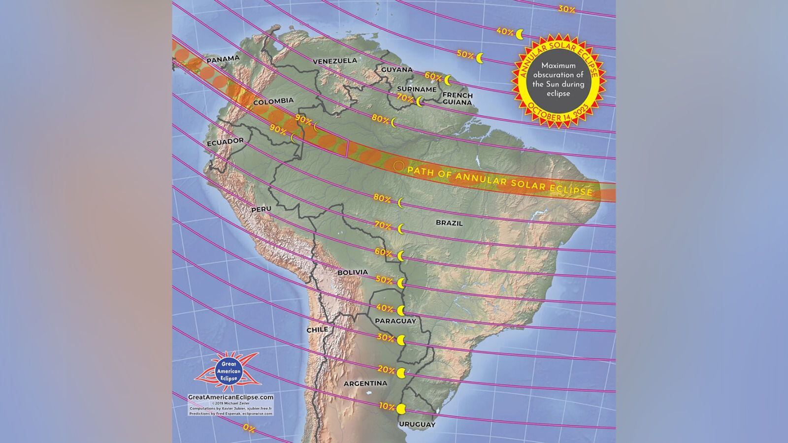 Esta es la trayectoria del eclipse solar 2023 en América Latina.