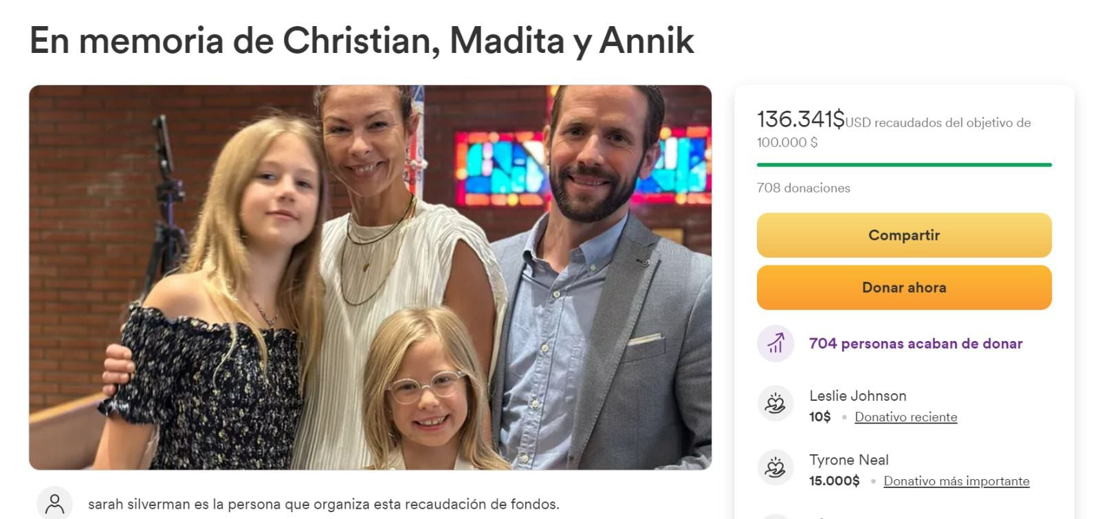 Sitio de GoFundMe por el fallecido actor Christian Oliver y sus hijas. (Foto: Captura de pantalla)