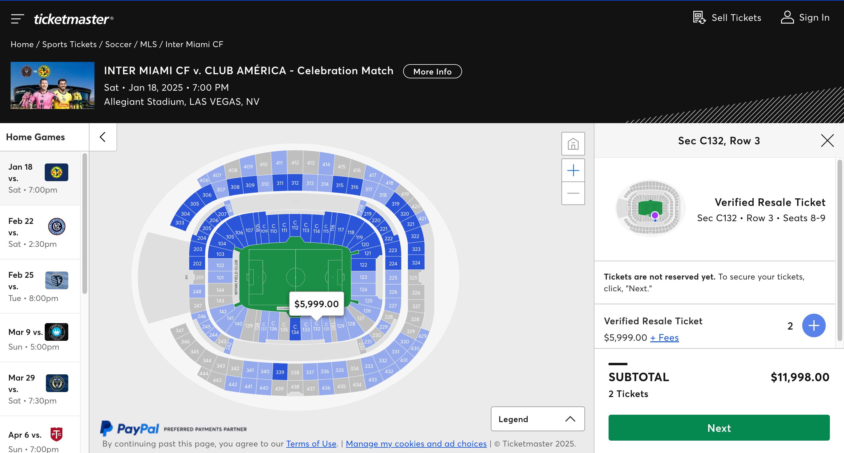 Inter Miami tiene boletos de hasta cinco mil dólares, es decir, más de 100 mil pesos. (Foto: Ticketmaster)