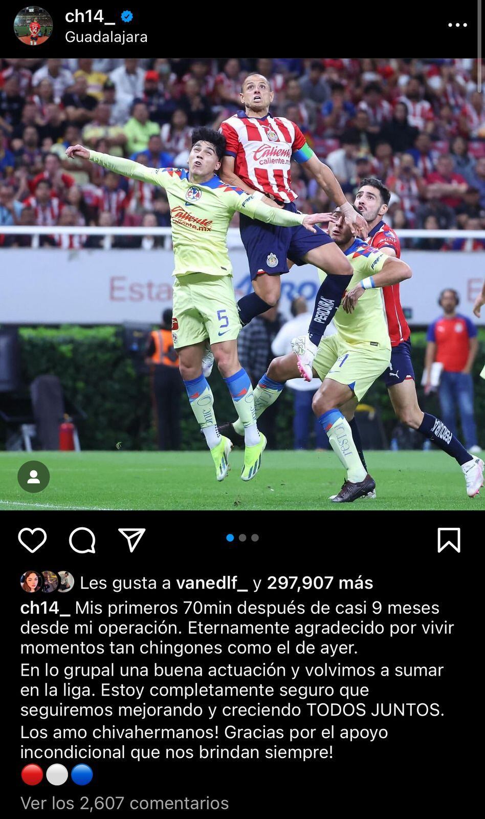 Publicación del 'Chicharito' Hernández en Instagram. (Foto: Captura de pantalla)