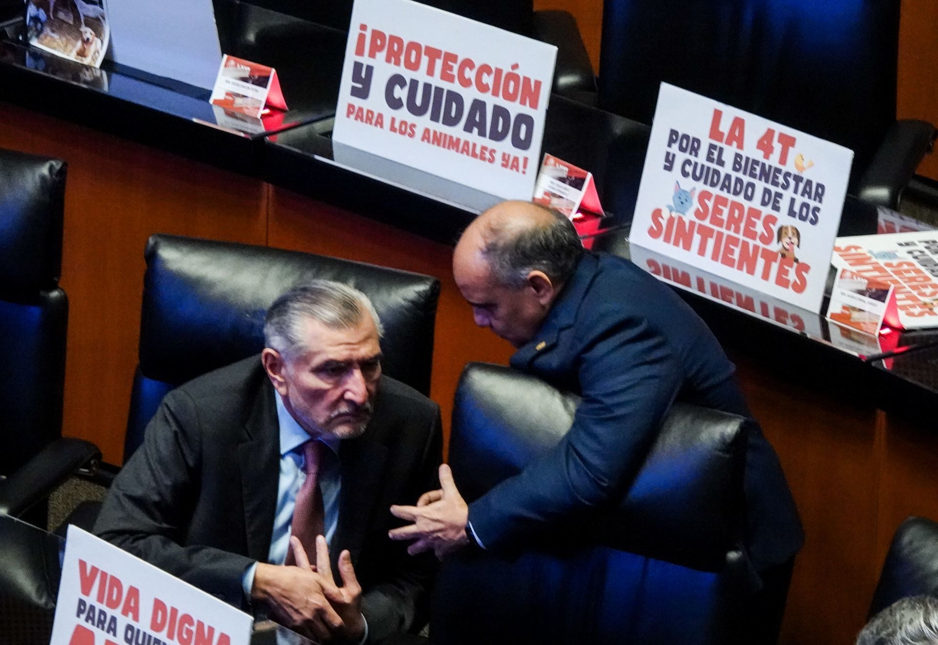 CIUDAD DE MÉXICO, 21NOVIEMBRE2024.- Los coordinadores Adán Augusto López (morena) y Manuel Añorve (PRI) conversan durante la sesión en la que se aprobó la Reforma en materia de Bienestar Animal por unanimidad.
FOTO: GALO CAÑAS/CUARTOSCURO.COM