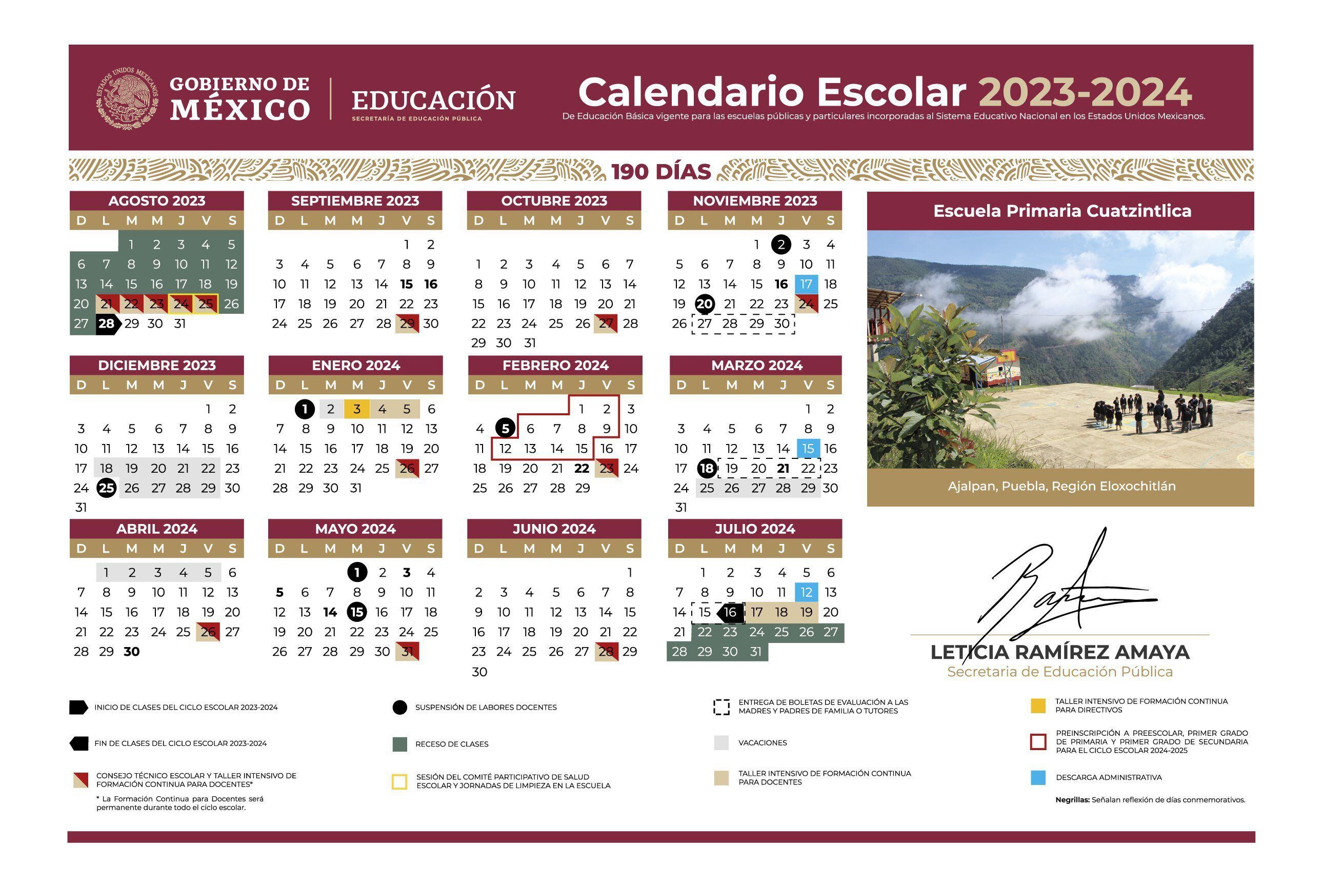 Calendario SEP 2023-2024. 