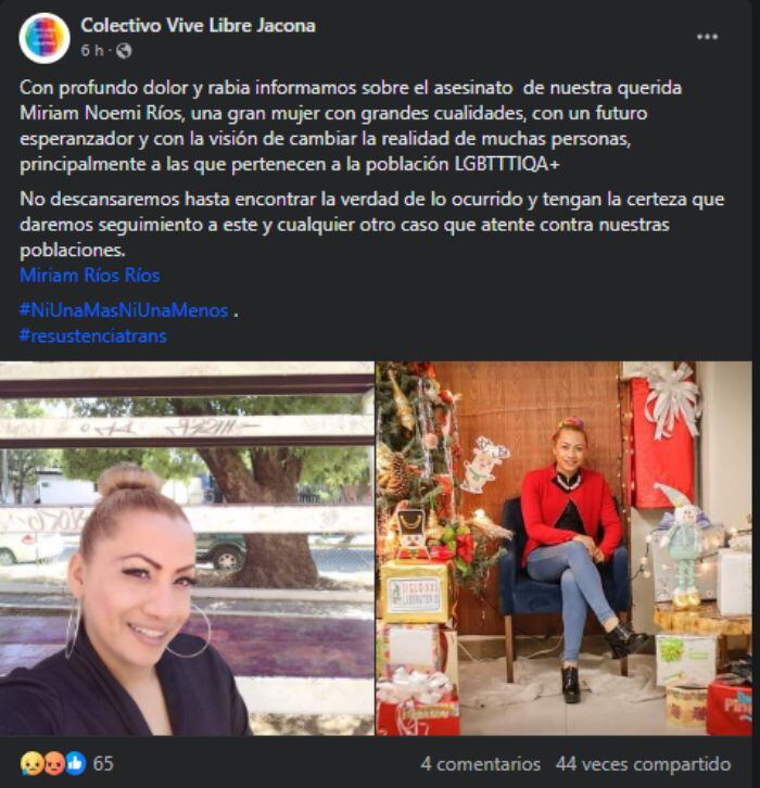 Miriam Ríos era activista LGBT y comisionada de MC en Jacona, Michoacán. (Foto: Colectivo Vive Libre Jacona)