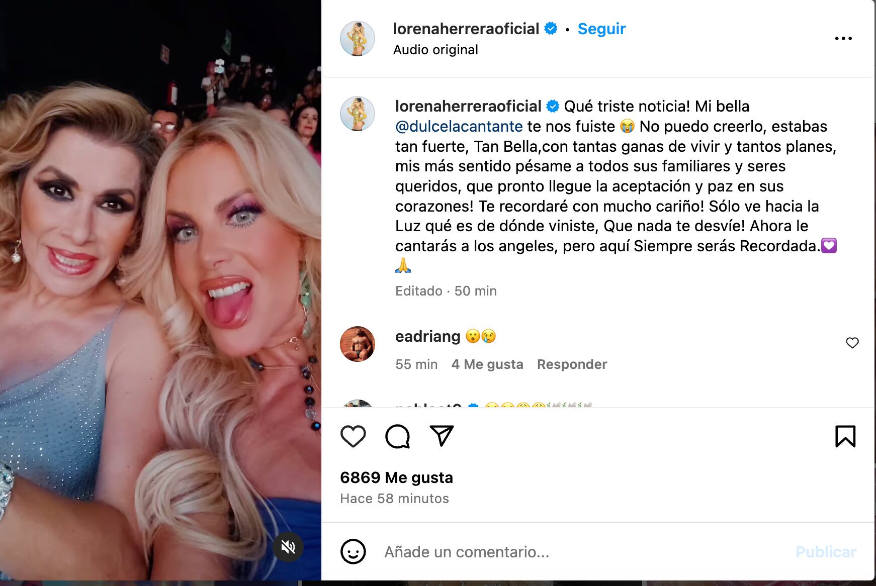 La actriz Lorena Herrera compartió un mensaje de despedida para Dulce. (Foto: Instagram @lorenaherreraoficial)