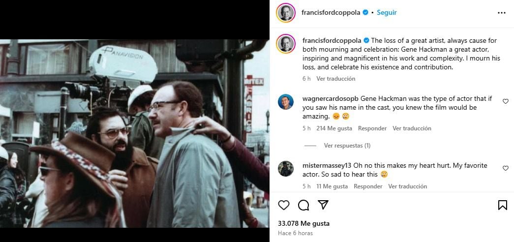 El director lamentó la muerte de Gene Hackman en sus redes sociales. (Foto: Captura de pantalla)