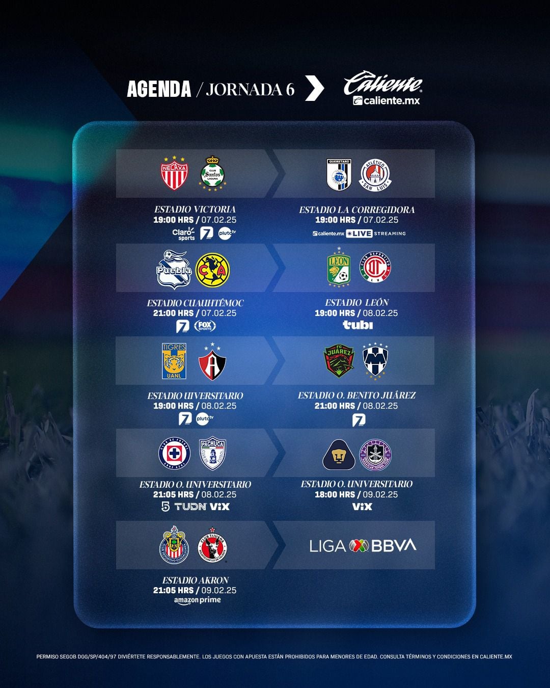 El calendario de la Jornada 6 de la Liga MX incluye 9 juegos. (Foto: Liga BBVA MX)