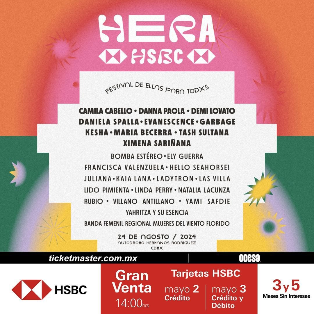 El Festival Hera 2024 tendrá a artistas como Danna Paola, Camila Cabello y Demi Lovato. (Foto: Facebook / Ocesa).