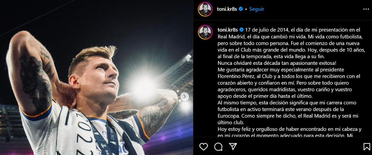 Publicación de Toni Kroos en Instagram. (Foto: Captura de pantalla)
