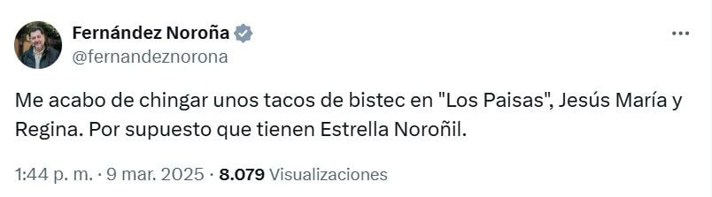 Fernández Noroña comió tacos después del evento convocado por Sheinbaum para hablar de los aranceles. (Foto: Especial).