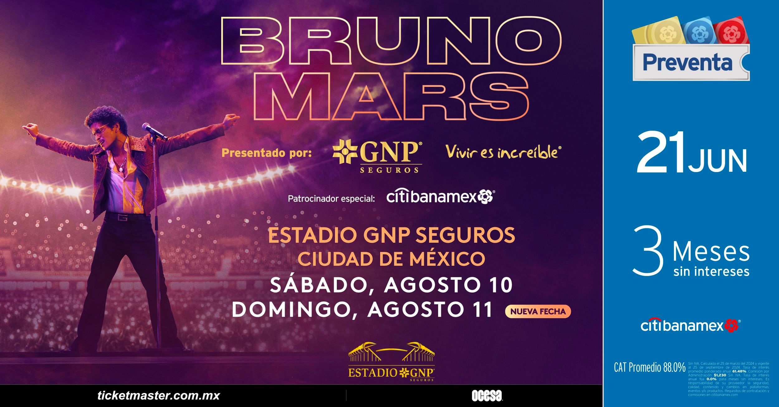 Cartel de la segunda fecha de Bruno Mars en México. (Foto: Ocesa)