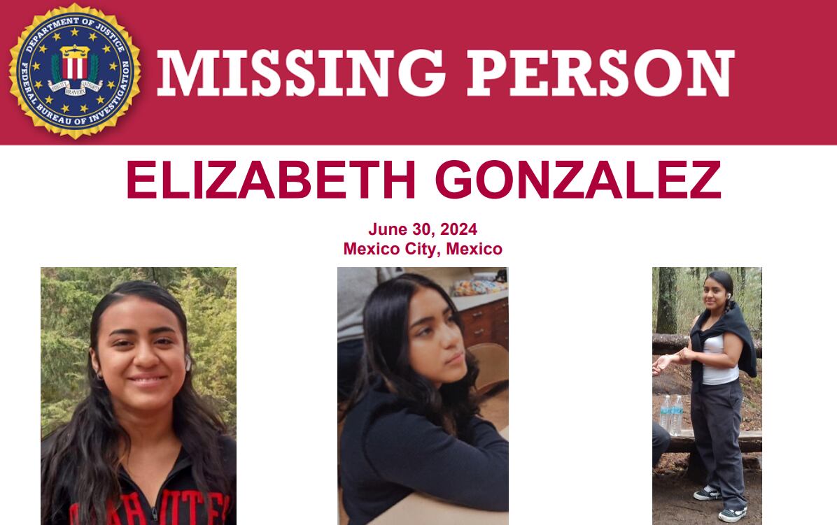 El FBI emitió una ficha búsqueda por la desaparición de la joven Elizabeth González, de nacionalidad estadounidense.