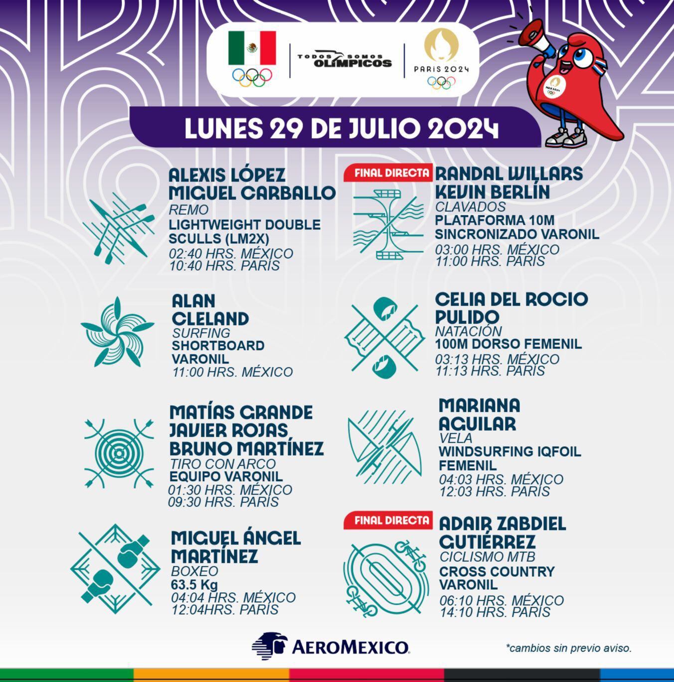 Sigue a los mexicanos en las pruebas del 29 de julio de los Juegos Olímpicos de París 2024. (Foto: X @COM_Mexico)