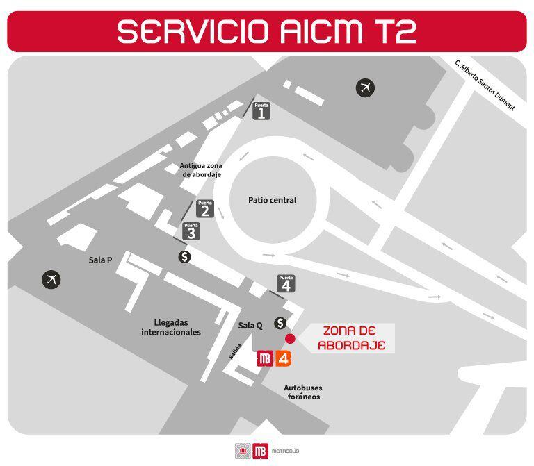 Nueva zona de abordaje de la estación AICM T2 del Metrobús.