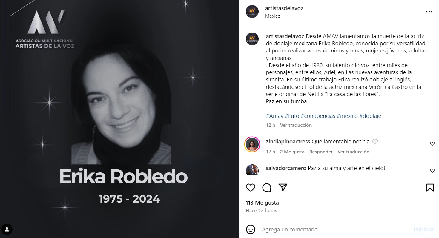 La actriz mexicana Erika Robledo falleció.