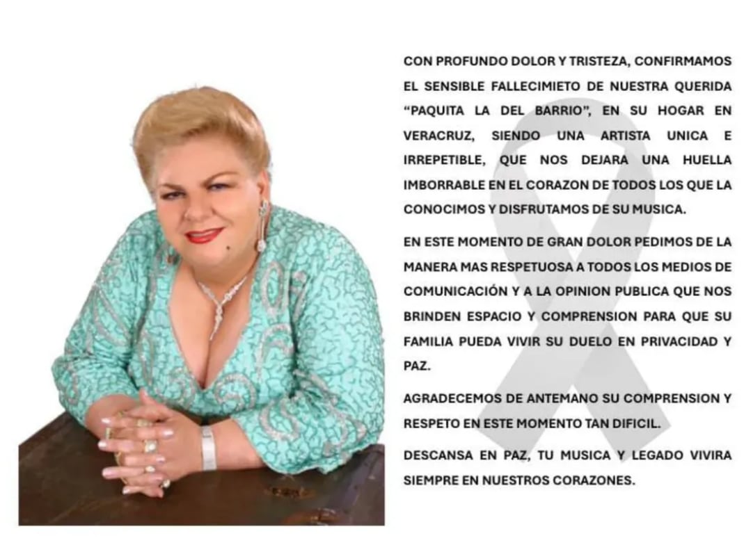 Paquita, la del Barrio murió en Veracruz. (Foto: @paquitaoficialb).