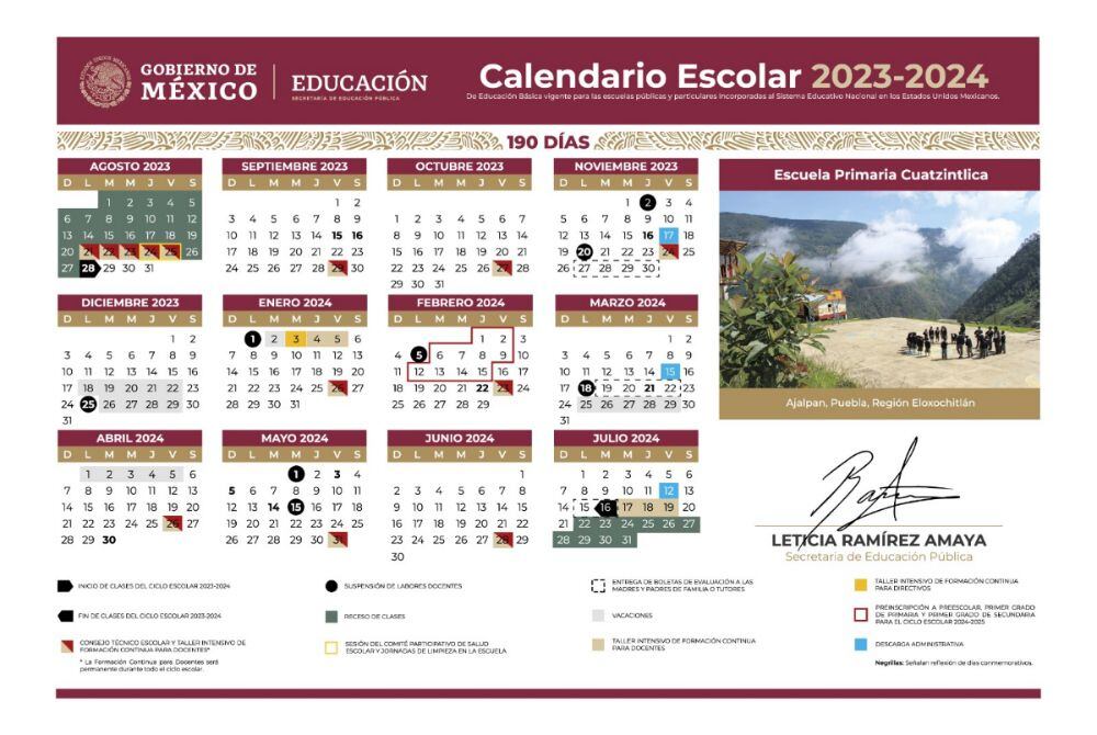 Calendario SEP para el ciclo escolar 2023-2024