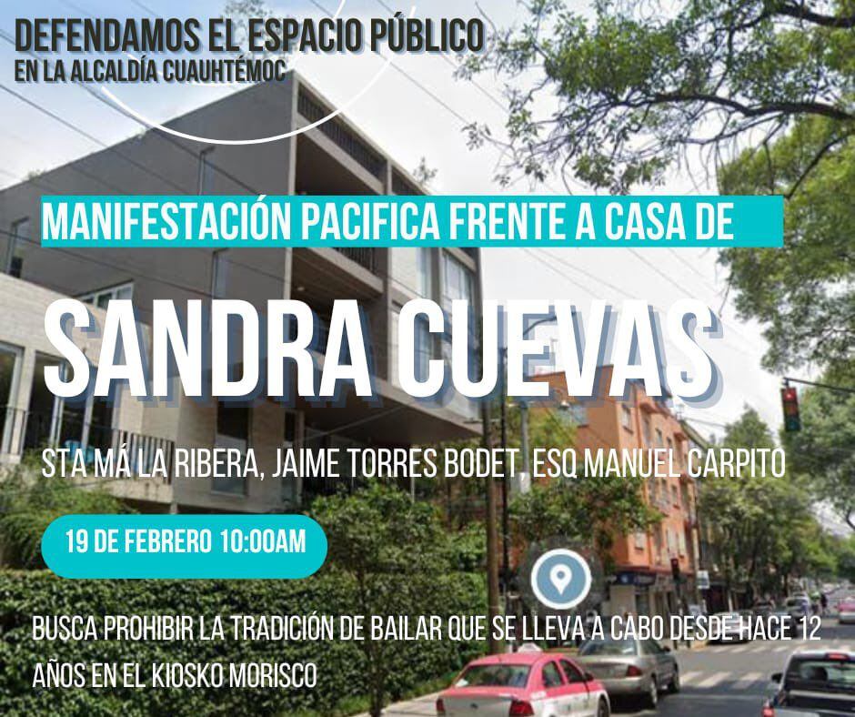 Llamado a la manifestación pacífica frente al departamento de Sandra Cuevas.