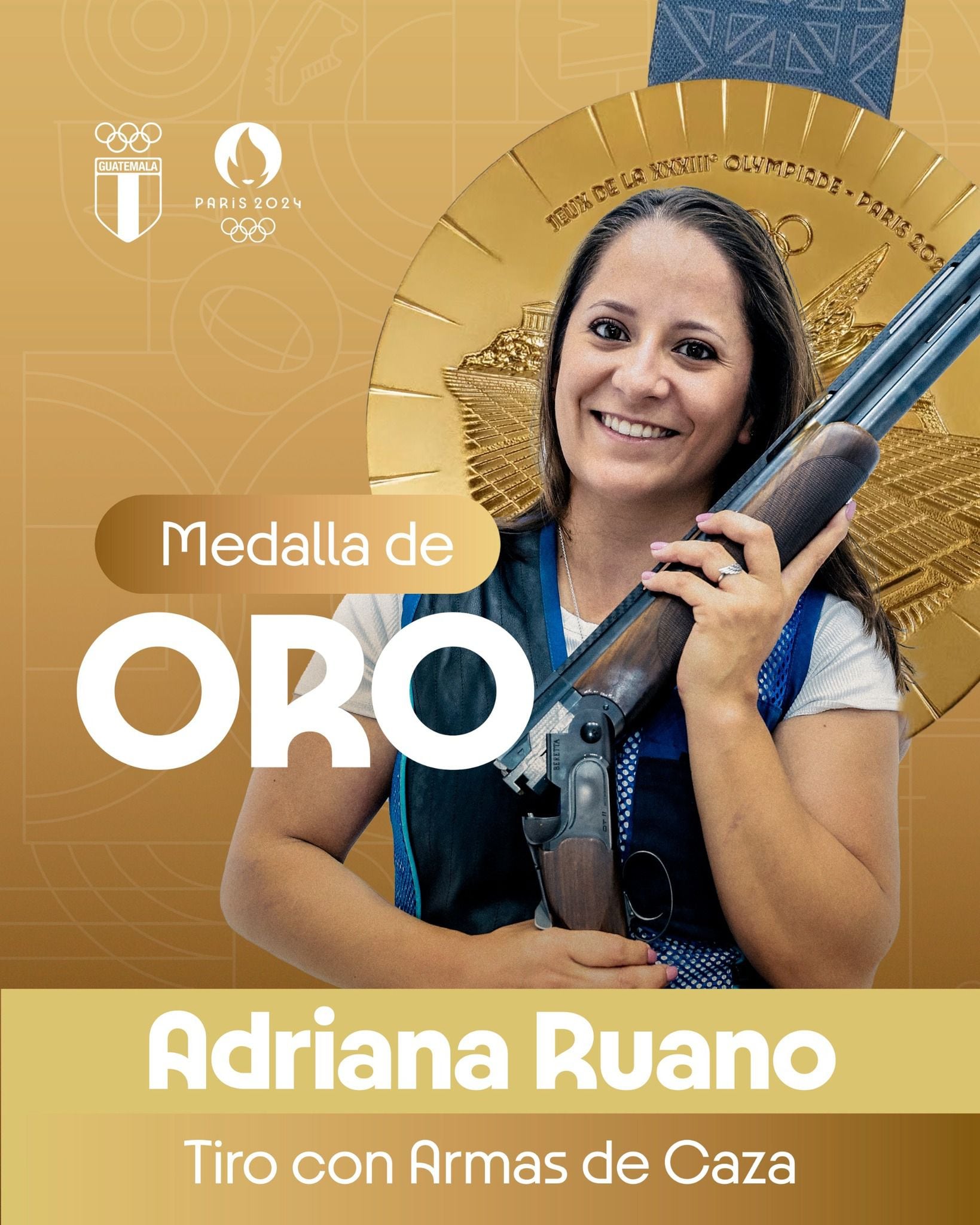 Adriana Ruano ganó oro en la prueba de tiro con armas de caza. (Foto: Comité Olímpico Guatemalteco)