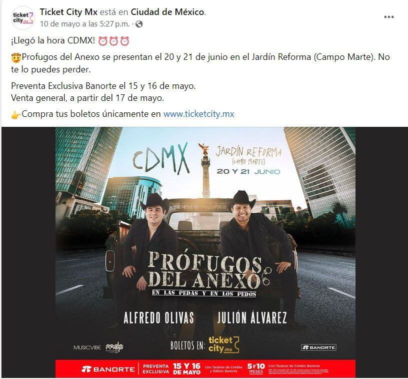 El concierto de 'Prófugos del anexo' se anunció en Jardín Reforma, CDMX.