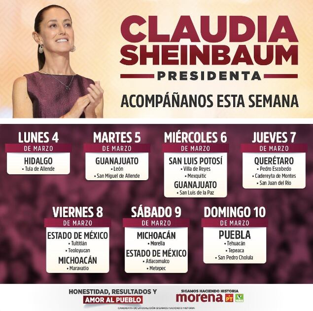 Agenda de Claudia Sheinbaum, difundida en su cuenta de IG claudia_shein