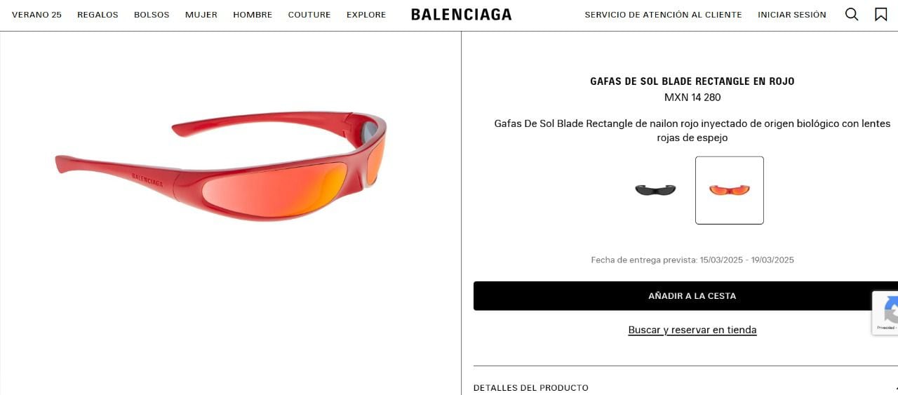 Los lentes Balenciaga de José Eduardo Derbez cuestan 14 mil pesos. (Foto: Captura de pantalla balenciaga.com)