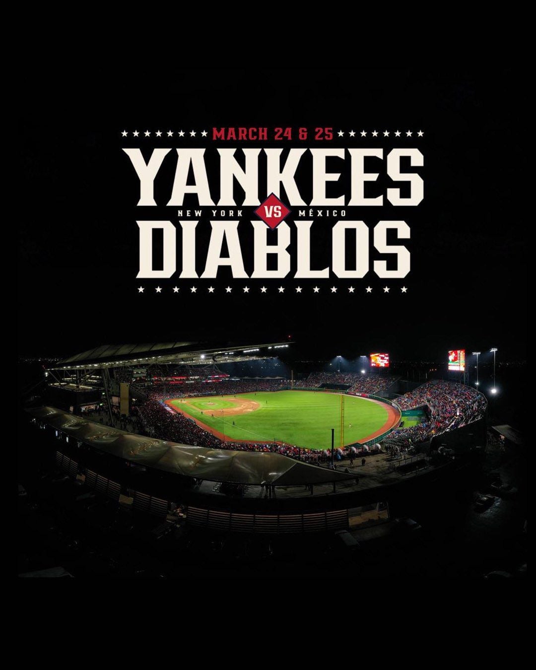 Los juegos de Yankees vs. Diablos Rojos serán los próximos 24 y 25 de marzo. (Foto: X @DiablosRojosMX)