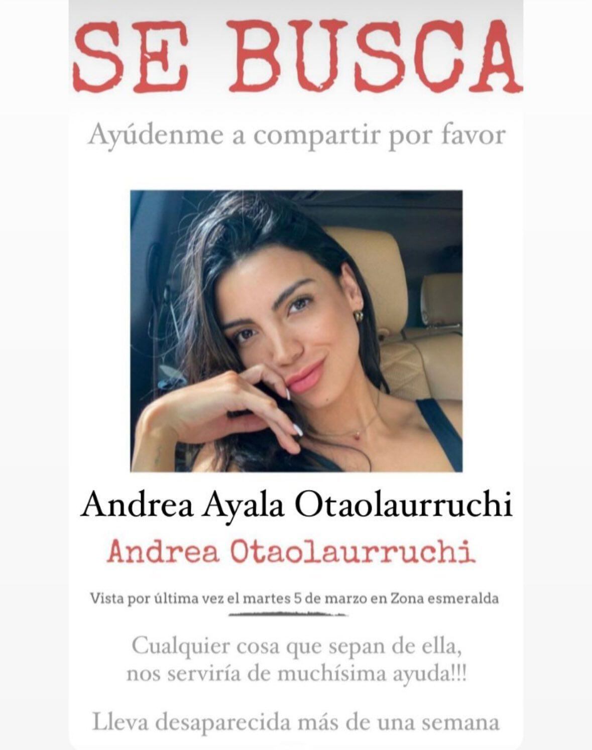 Imagen supuestamente compartida por 'Werevertumorro' sobre la desaparición de Andrea Otaolaurruchi. (Foto: X @TheDuben)