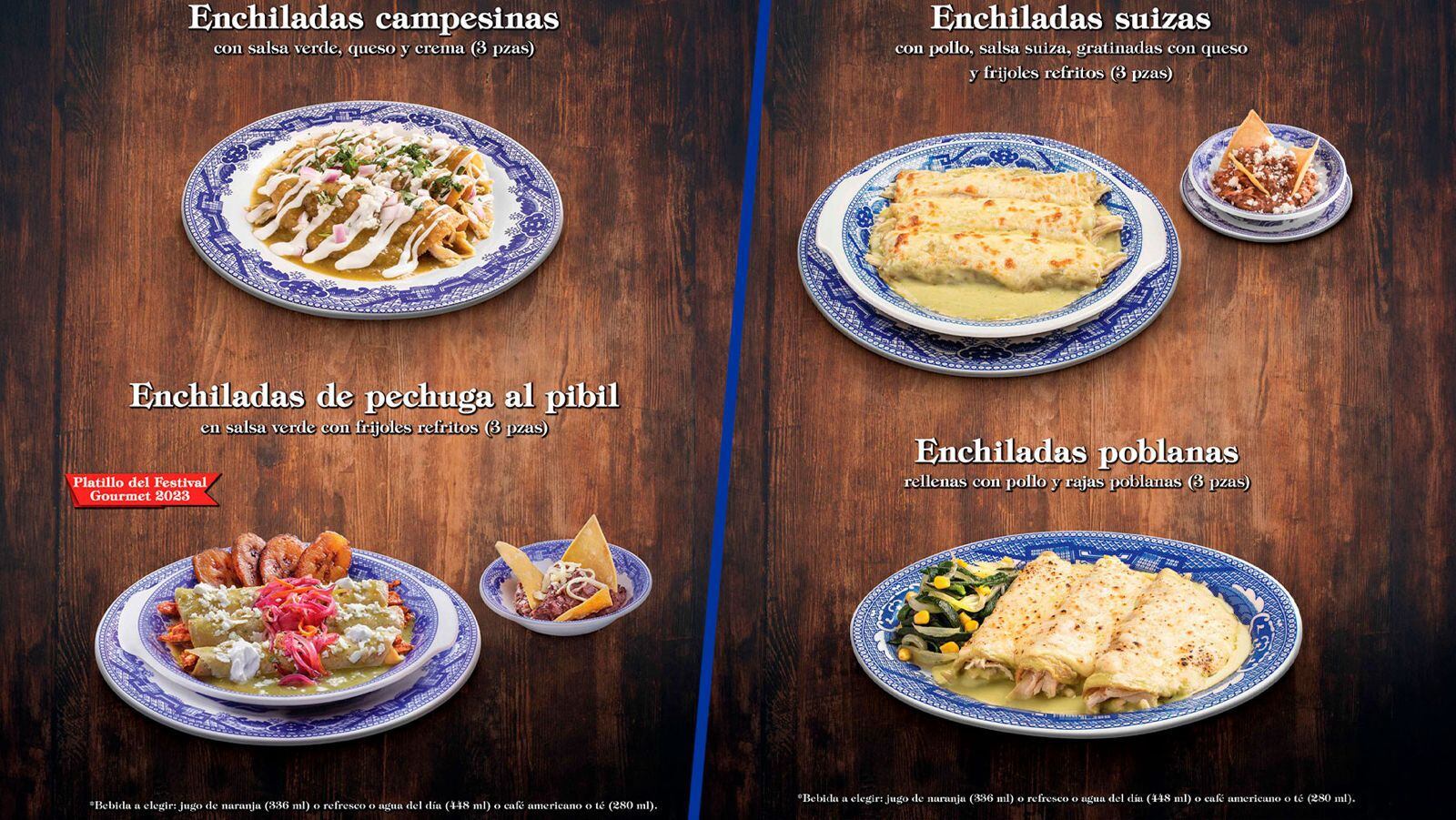 El Festival de enchiladas 2024 puede pedirse en paquete o individual. (Foto: Sanborns).