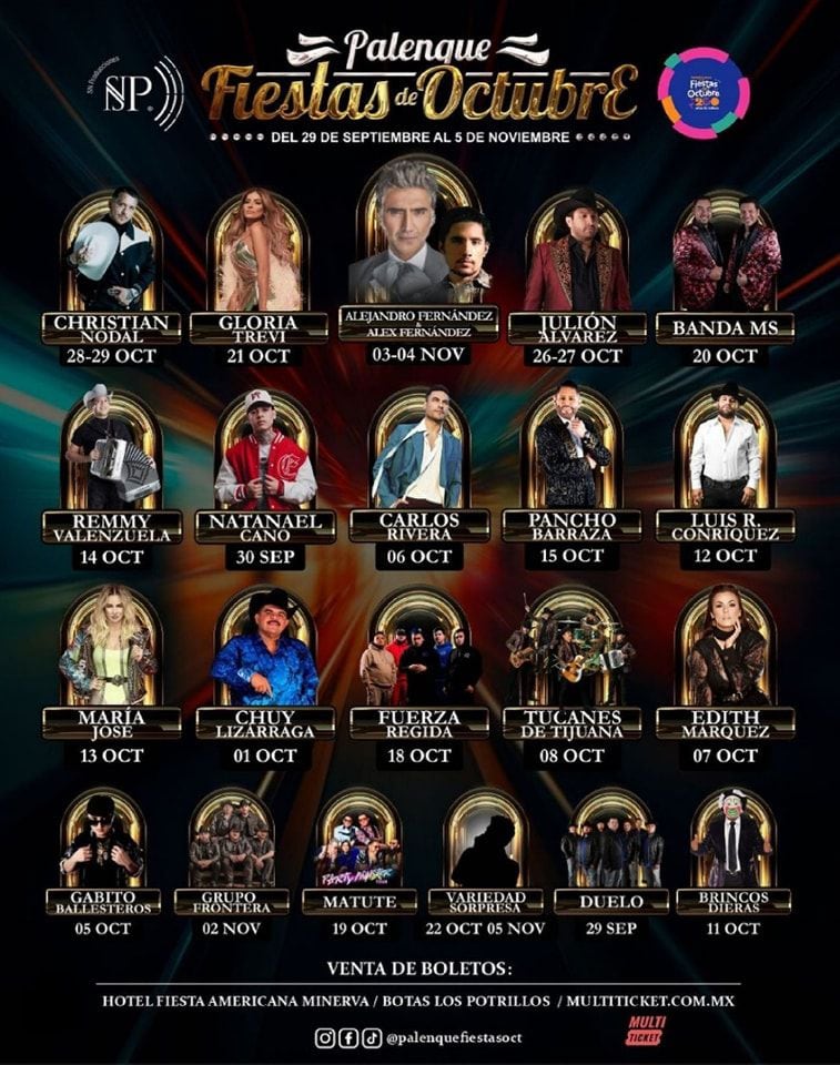 Fiestas de Octubre 2023 Revelan cartel del Palenque con Nodal y Gloria