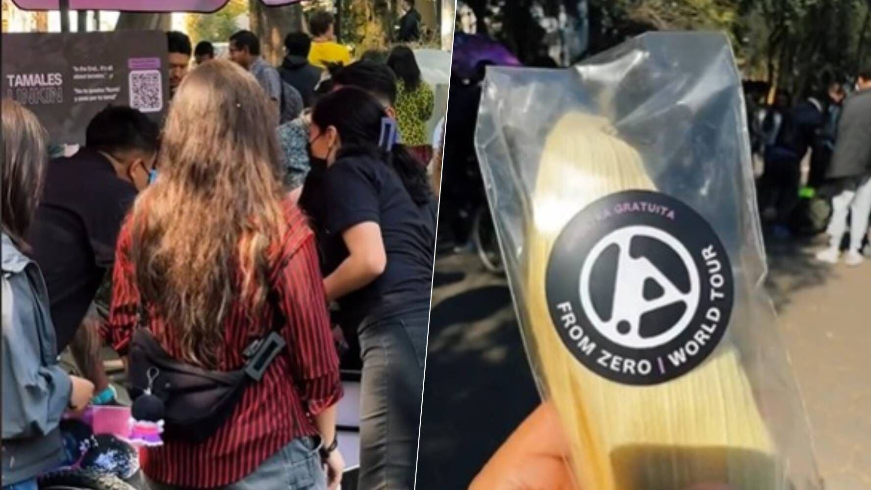 Los fans de Linkin Park explicaron que primero se les dio un sticker y con este podrían pasar a la olla por su tamal. (Foto: Captura de pantalla/ Lalobri)