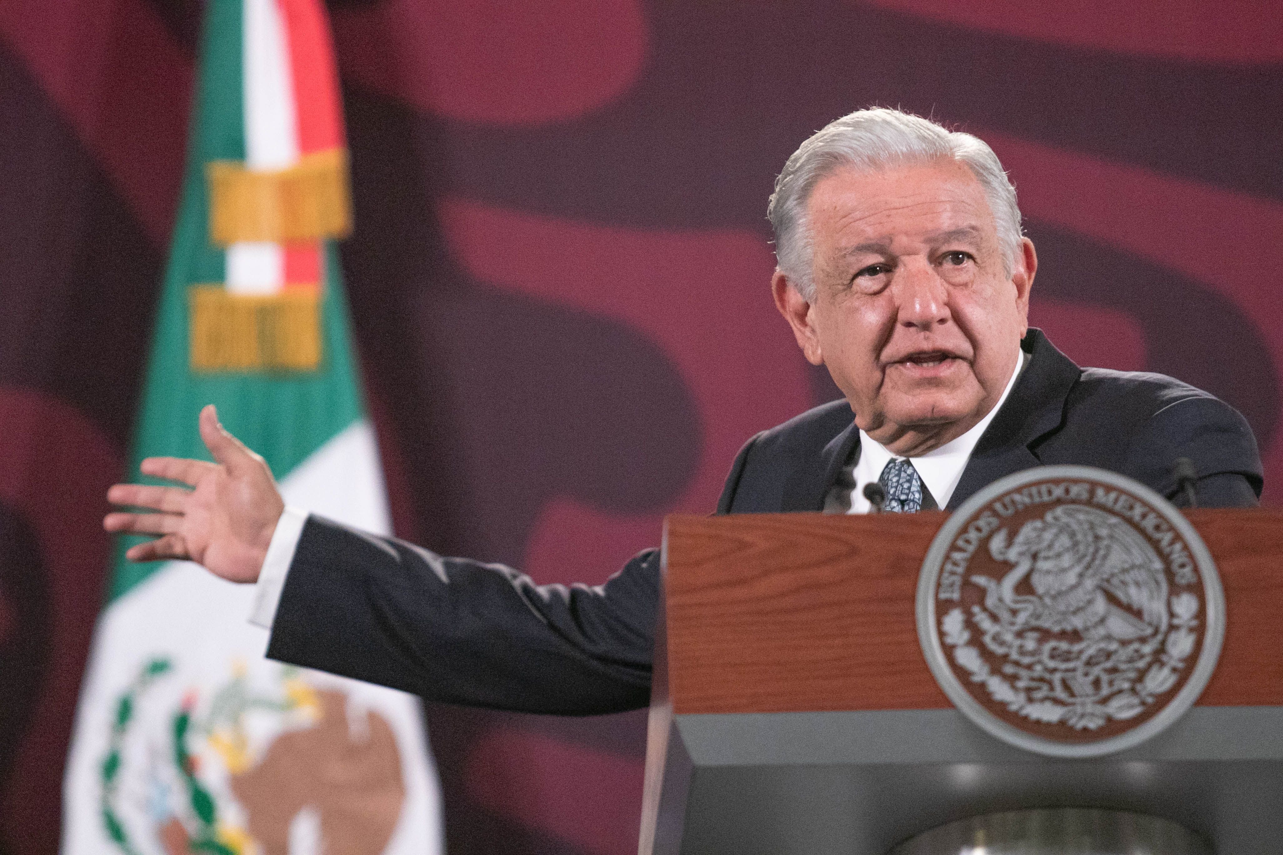 El presidente Andrés Manuel López Obrador en su conferencia 'mañanera' en Palacio Nacional. [Fotografía. Moisés Pablo Nava/Cuartoscuro]
