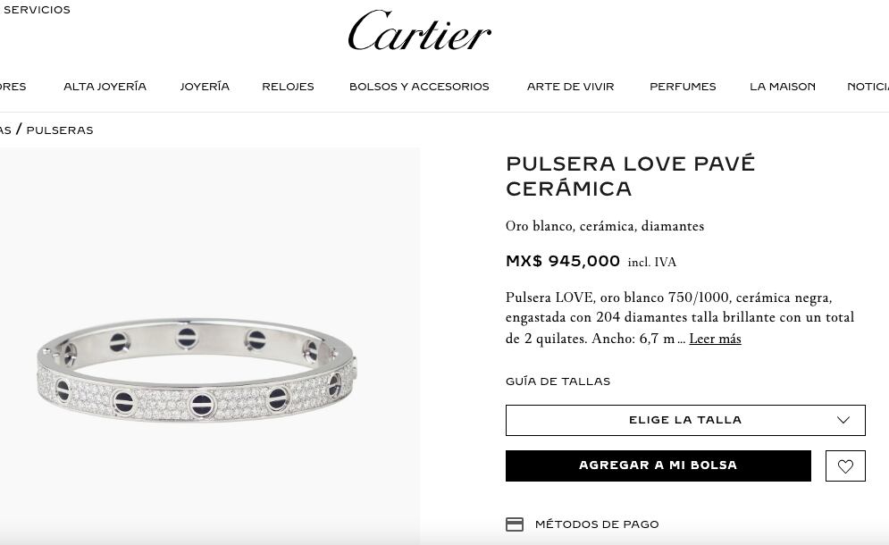 Las pulseras 'love' de Cartier están entre los productos más destacados de la marca. (Foto: Captura de pantalla Cartier.com)