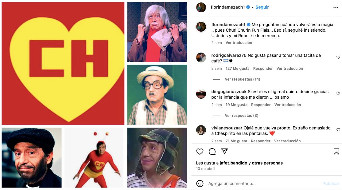 Florinda Meza dice que tanto ella como Televisa quieren que 'Chespirito' vuelva a la televisión. (Instagram / @florindamezach1).