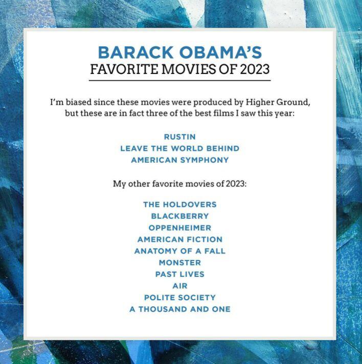 Las películas que vio Barack Obama en 2023. (Foto: Instagram @barackobama)
