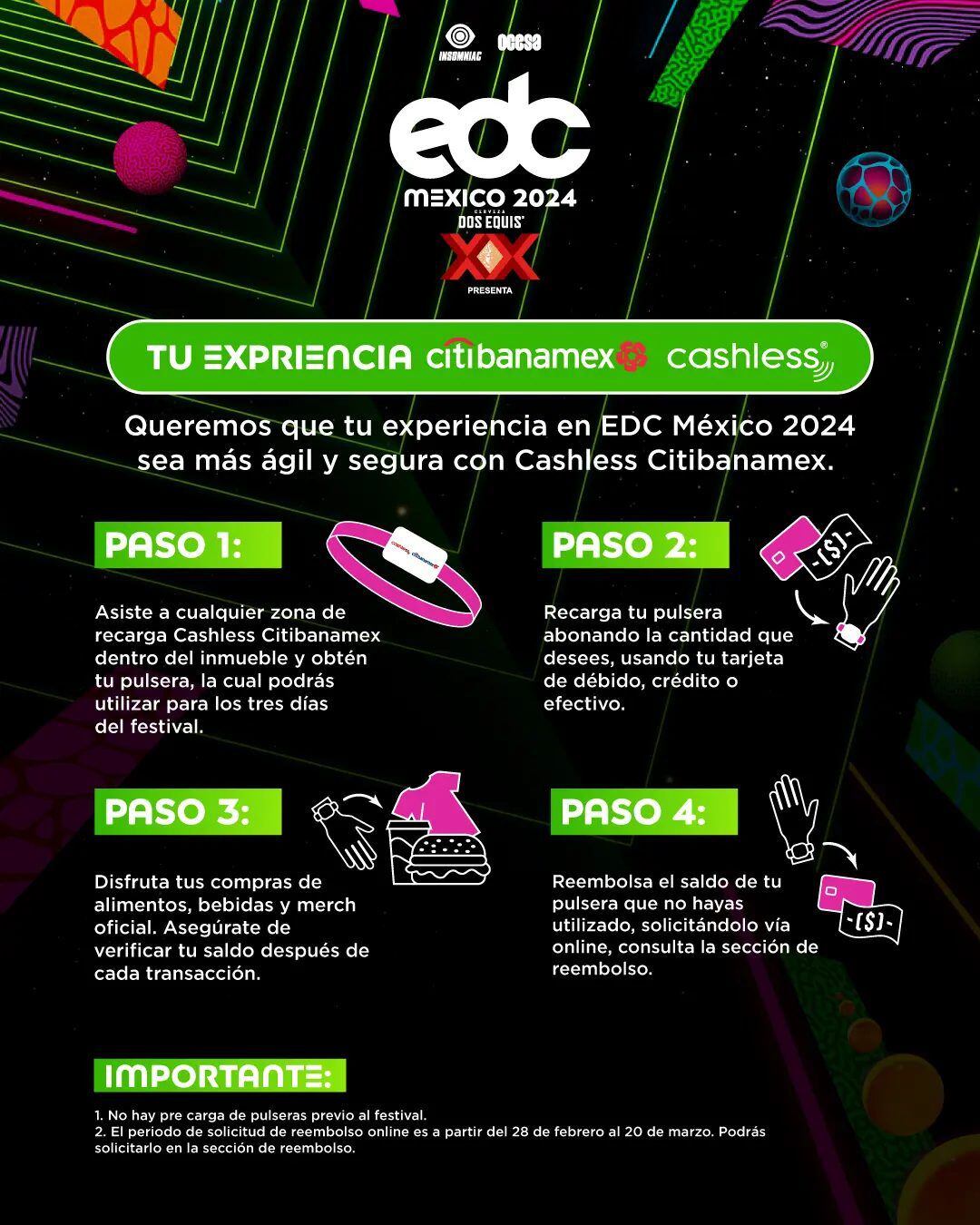 Información sobre la pulsera cashless de Citibanamex. (Foto: Facebook @ElectricDaisyCarnivalMexico)