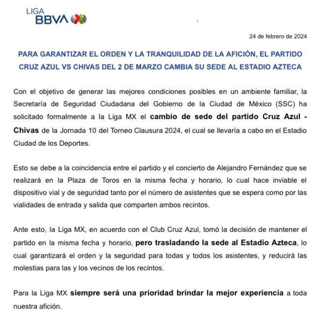 Chvias y Cruz Azul jugarán en el Estadio Azteca la Jornada 10. (Foto x @Ligamx)