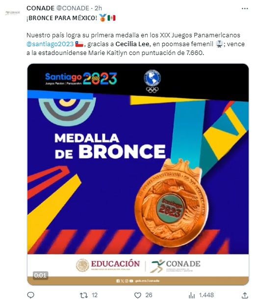Cecilia Lee le dio el primer bronce a México en los Juegos Panamericanos 2023. (Foto: X @CONADE)