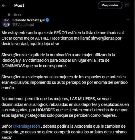 Los comentarios de Eduardo Verástegui sobre Karla Sofía Gascón causaron polémica en redes sociales. (Foto: Captura de pantalla)