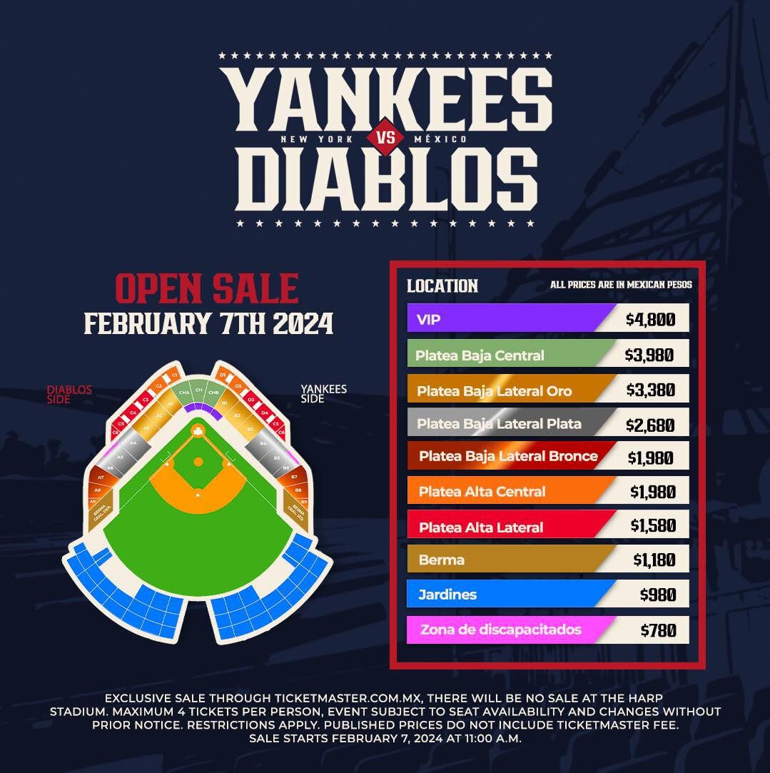 Precio de los boletos para los partidos de Yankees vs. Diablos Rojos. (Foto: Facebook @DiablosRojosMX)