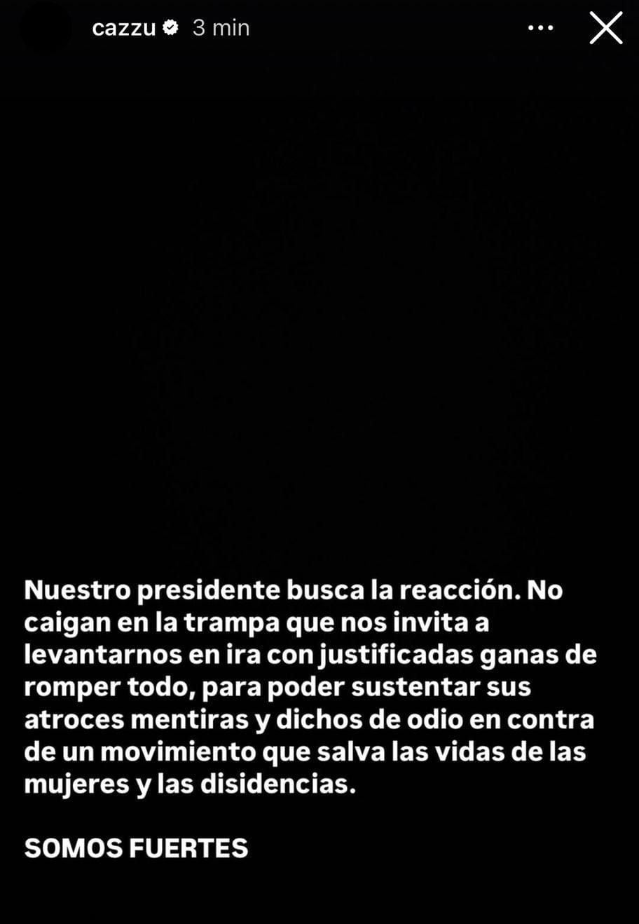 Cazzu mandó un mensaje por discurso de Milei. (Foto: Instagram @cazzu)