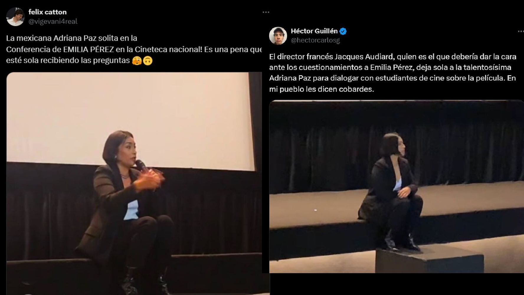 En redes sociales, algunos usuarios criticaron al director de Emilia Pérez por dejar sola a la actriz Adriana Paz en evento promocional. (Foto: Captura de pantalla / X)