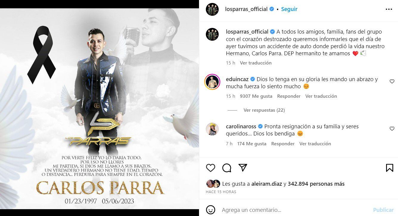 Los Parras anunciaron el fallecimiento de Carlos, su hermano y uno de sus integrantes de la banda. (Foto: Captura de pantalla)