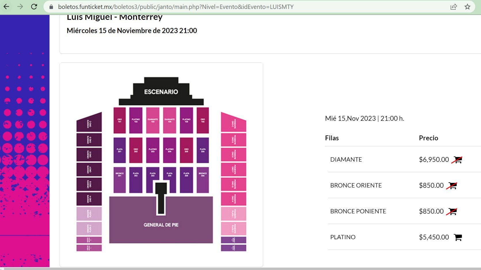 Precios de los boletos en Monterrey, para el Estadio Banorte. (Foto: Fun Ticket).
