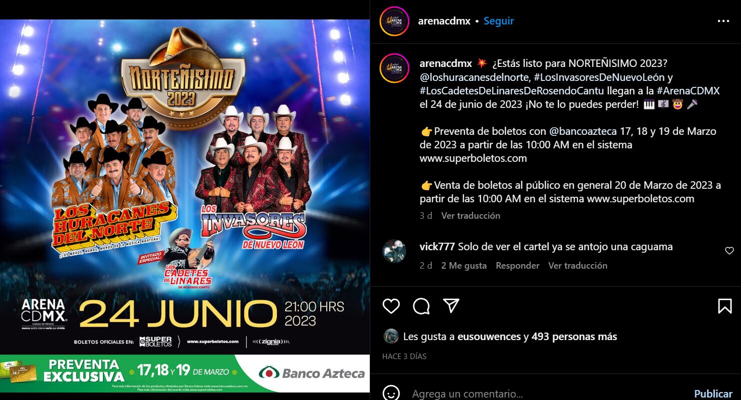 Captura de pantalla de la publicación de la Arena CDMX en Instagram.