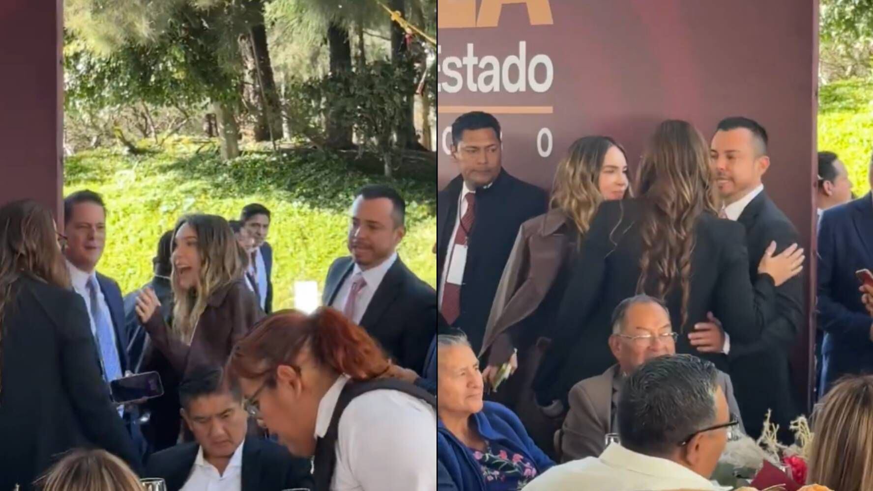 Belinda en la comida de la toma de protesta del gobernador de Puebla. (Foto: X / Viridiana Lozano)-