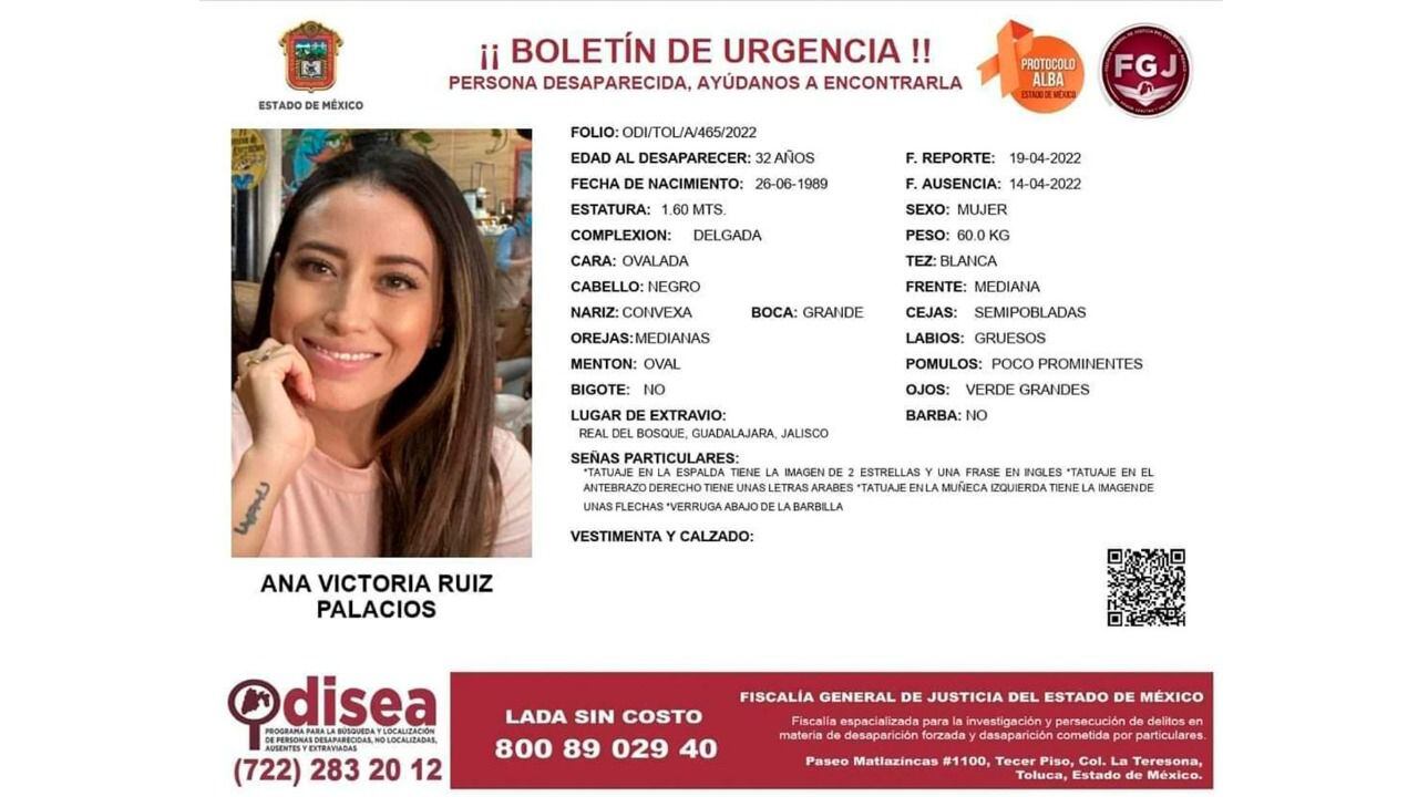 Desde el 14 de abril de 2022 se desconoce el rastro de Ana Victoria Ruiz Palacios.